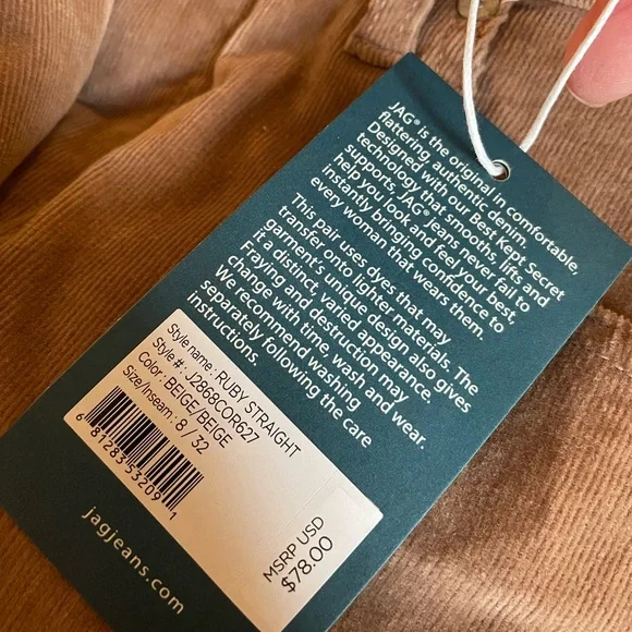 Jag Jeans Ruby NWT Mid Rise Straight Leg Corduroy Pants Size 8 Beige - Picture 8 of 13